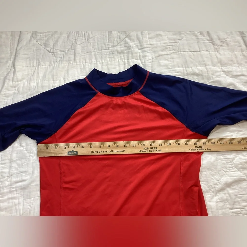 Kids Lands End Rashguard Swim Shirt Red Navy XXL 18-20